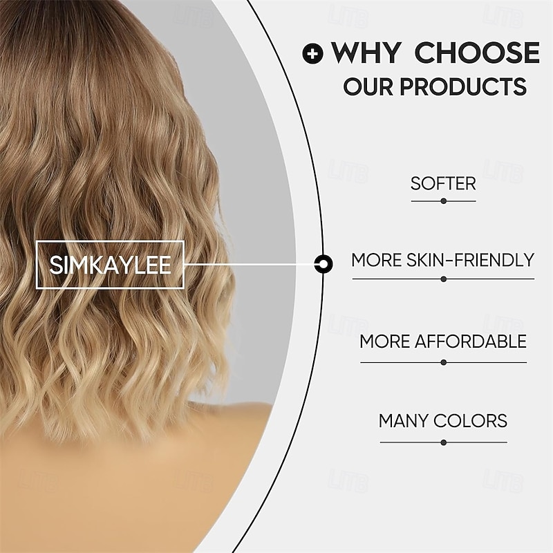 Short Ombre Blonde Wavy Wig for Women 12 Inch Shoulder Length Middle Part Curly Wavy Bob Wig Natural Looking Synthetic Heat Resistant Fiber Wig for Daily Party Use2