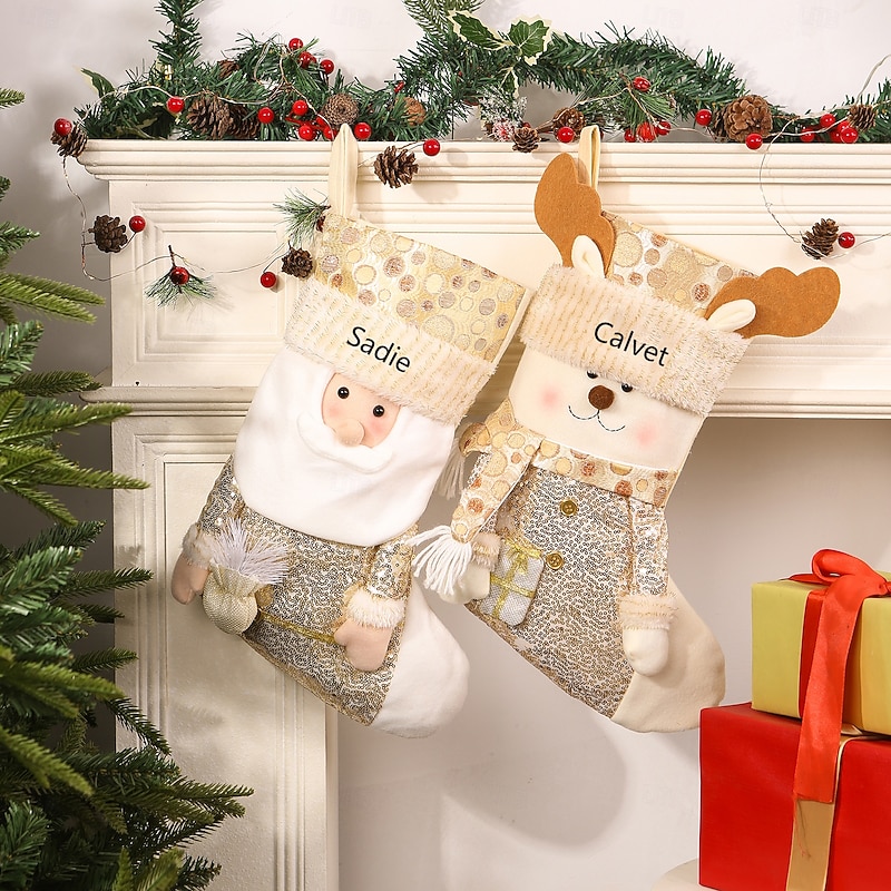 Personalized Christmas Stocking Custom Name Gold Reindeer Long Holiday Stockings for Christmas Tree Decoration, Perfect Gift for Xmas & New Year Celebrations4