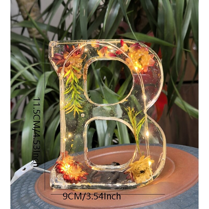 1 Pc 11.5CM 26 letter LED night light, dry flower warm light desktop decoration light, ornament light, Christmas Halloween wedding birthday party decoration light2