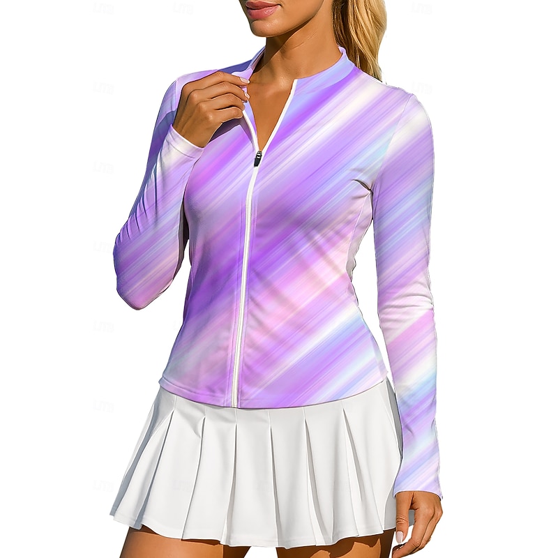 Women's Gradient Abstract Art Tops Sport Shirt Tennis Shirt Tennis Tee Long Sleeve Zipper Floral UPF50+ UV Resistant High Elasticity Moisture Wicking Breathable Volleyball Tennis Golf Round Stand3