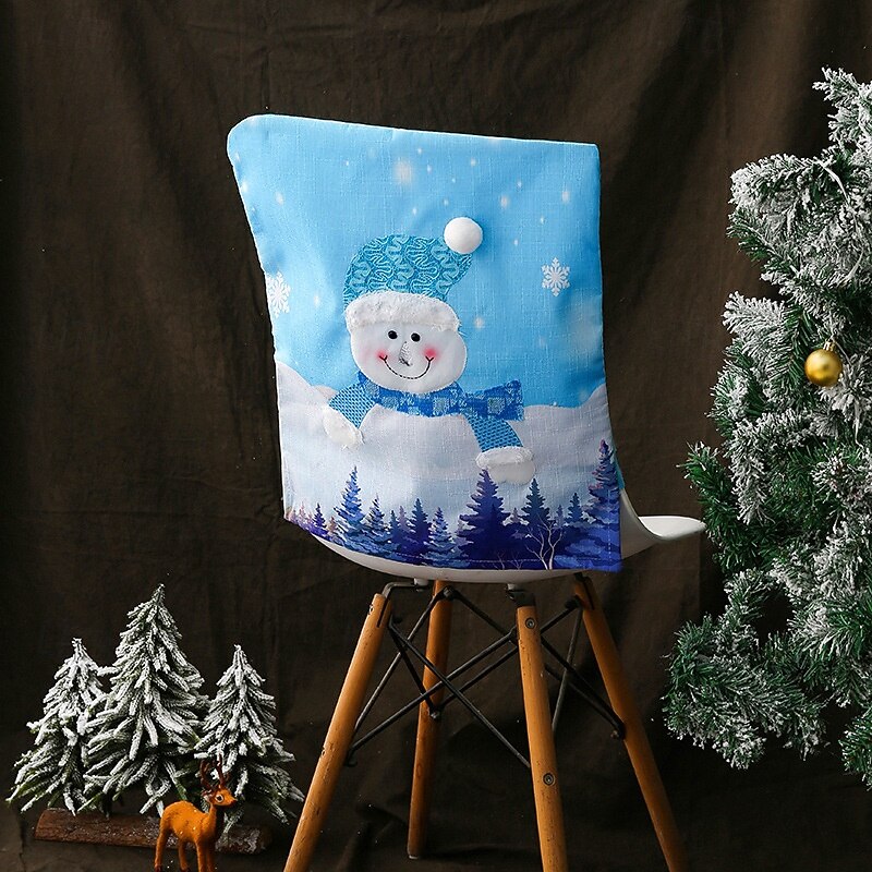 2025 New Christmas Chair Covers, Blue Santa & Snowman Decorative Seat Covers with Lights, Premium Holiday Stool Decor4