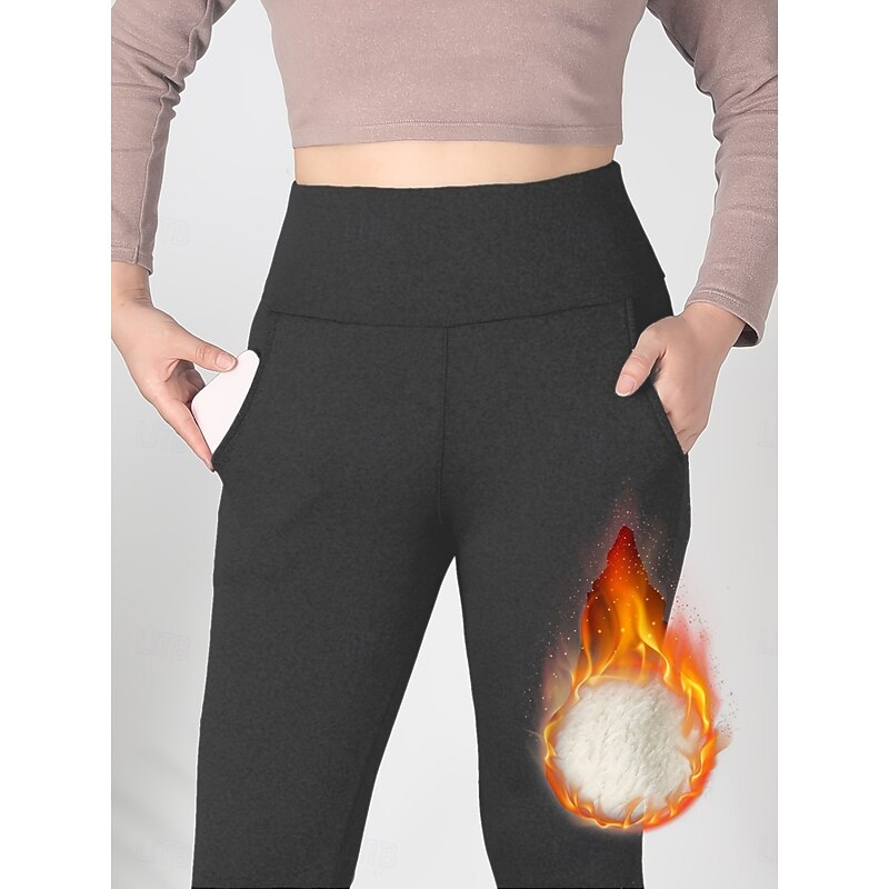 Women's Fleece Pants Leggings Fashion Streetwear Basic Full Length High Waist Plain Basic High Cut Comfy Soft Comfortable Stretchy Home Daily Dark-Gray Black Gray Spring Fall Winter Slim Fit4