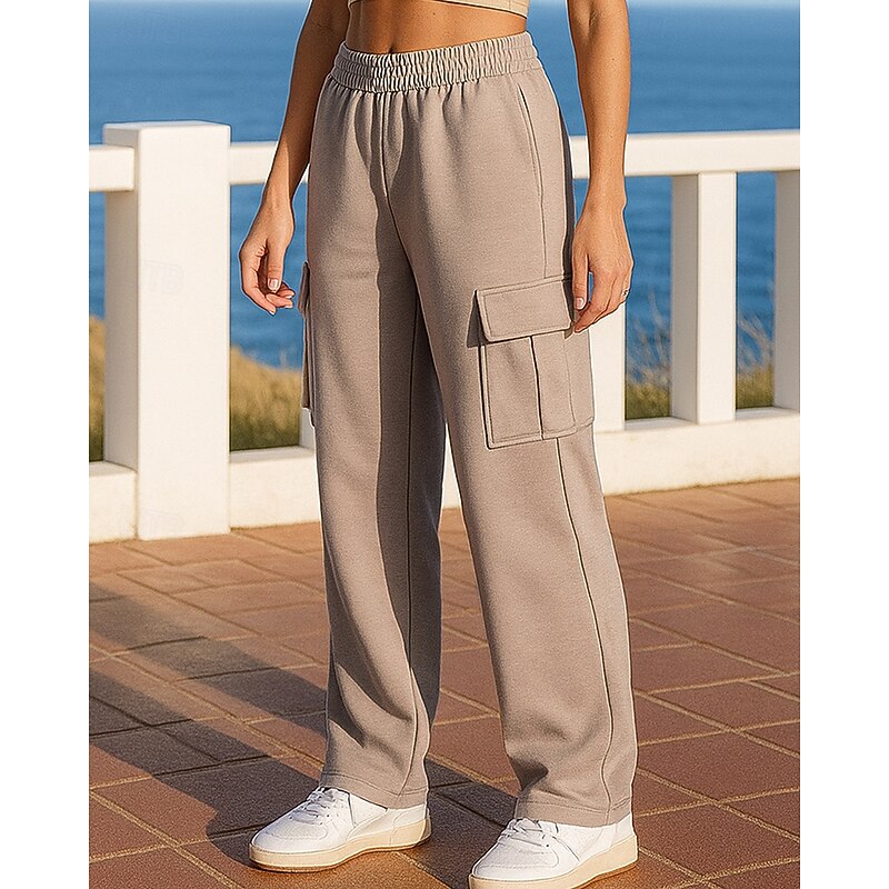 Women's Wide Leg Pants Sport  Sweatpants Trackpants with Pockets High Waist Bottoms Athleisure Gym Workout Lightweight Travel Running Yoga Loose Fit Sportswear Activewear Solid Colored Black White3