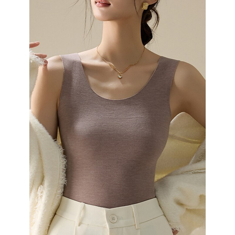 Women's Tank Top Plain Basic Casual Long Sleeve U Neck Regular Tops Daily Black Pink Light Brown Green Light Grey Spring Fall Winter2