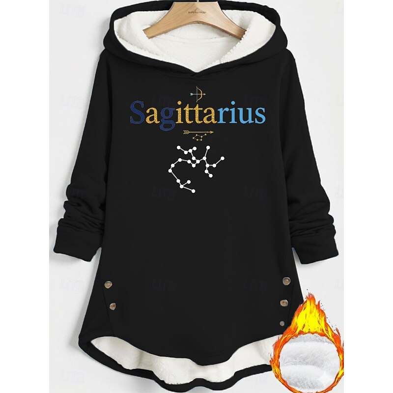 Women's Pullover Hoodie Sweatshirt Letter Warm Casual Long Sleeve Hooded Long Tops Street Dailywear Holiday Buttons Print Black Dark Pink Red Blue Gray Fall Winter