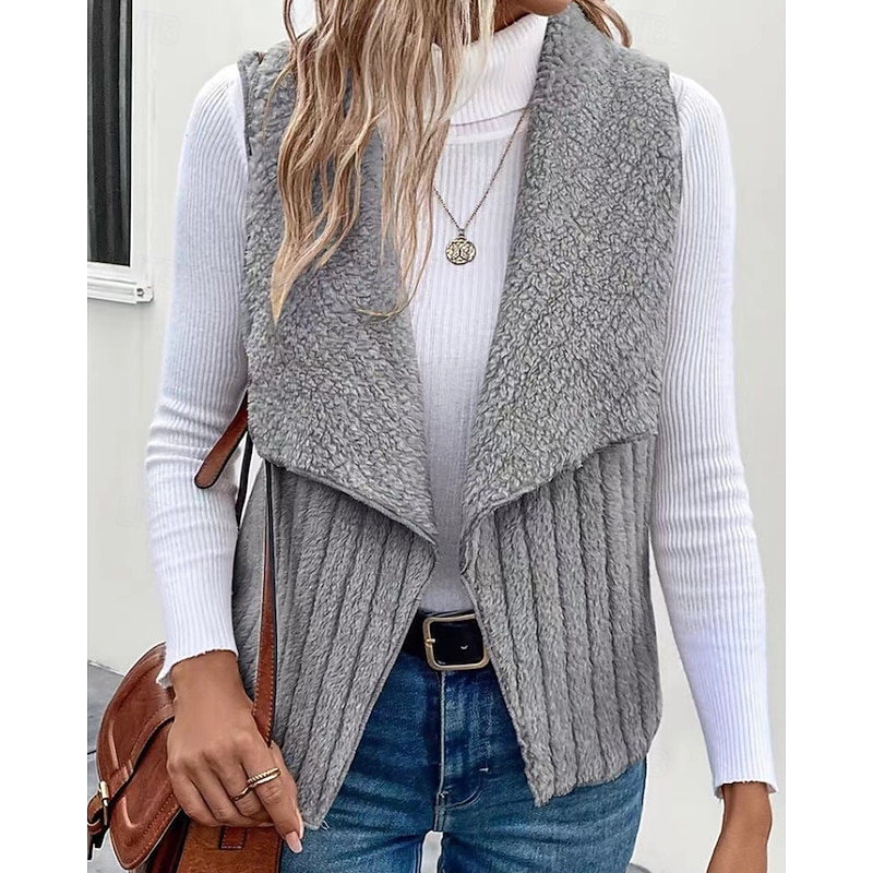 Women's Vest Warm Comfortable Zipper Casual Plain Vacation Street Casual Daily Wear Regular Turndown Regular Fit Sleeveless Outerwear Black White Blue Fall Winter2