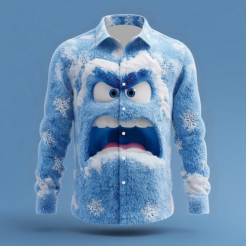 Christmas Men's Snowman funny christmas Angry Face Shirt Button Up Shirt Long Sleeve Funny Outdoor Holiday Spring Fall Turndown 3D Print Collared Shirts Blue 2# Blue 1# Blue - Main Image
