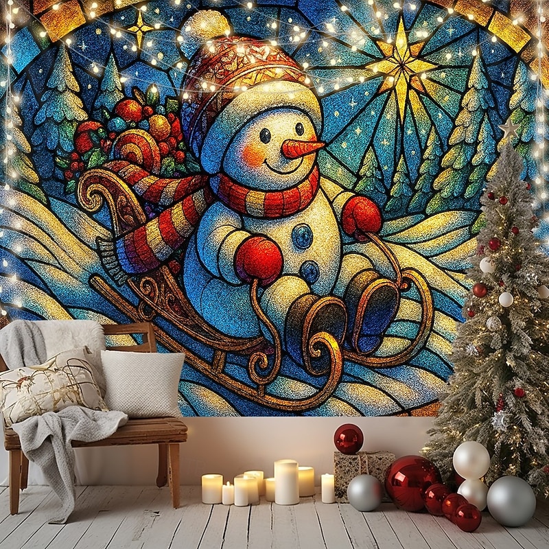 Christmas Wall Tapestry Backdrop, Cute Snowman with Scarf and Gift,2025 Xmas Winter Wonderland Wall Hanging, Festive Holiday for Bedroom Living Room Party Decoration3