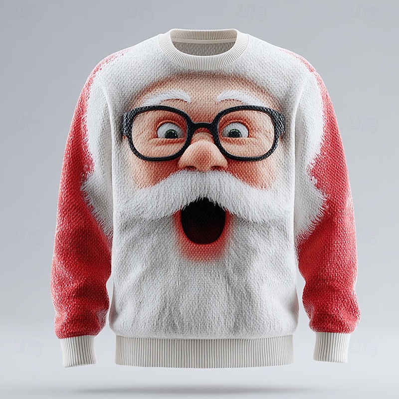 Ugly Christmas Sweater Men's Santa Claus 3D Print 3D Cartoon Pullover Sweater Jumper Knitwear Crewneck Casual Vacation Daily Knitting Keep Warm Long Sleeve Spring Fall Winter Red -1 Red -2 Green