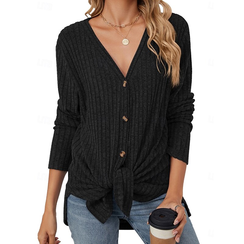 Women's Sweater Cardigan Elegant Fashion Streetwear Solid Color Pure Color V Neck Buttons Knitted Long Sleeve Regular Tops Knit Outdoor Daily Weekend Black Purple Fall Winter2