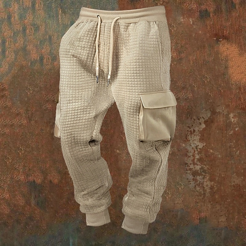 Men's Sweatpants Joggers Trousers Waffle Pants Drawstring Pocket Elastic Waist Plain Comfort Sports Outdoor Daily Fashion Casual Black White Micro-elastic