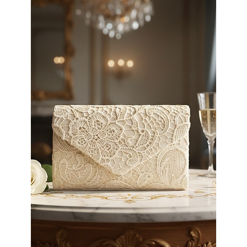 Women's Lace Evening Clutch Bag with Chain Strap, Elegant Floral Design, Available in Multiple Colors for Weddings, Parties and Formal Events3