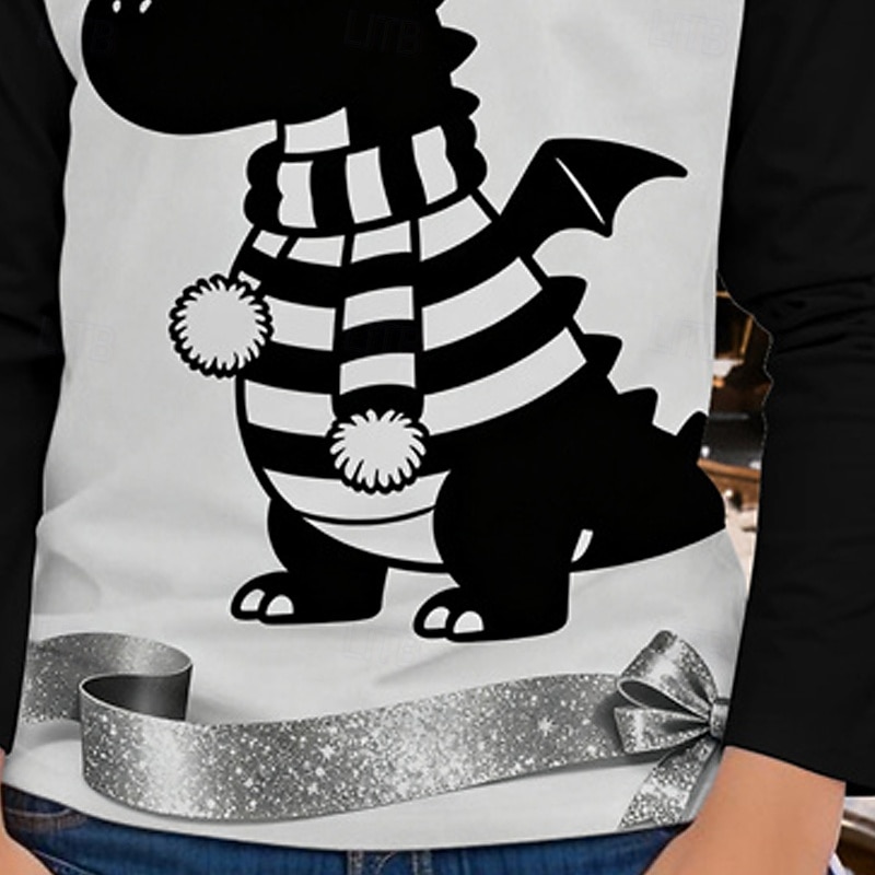 Christmas Girls' 3D Dinosaur T shirt Tee Long Sleeve Spring Fall Fashion Basic Kids 4-12 Years Crew Neck Outdoor Casual Daily Regular Fit4