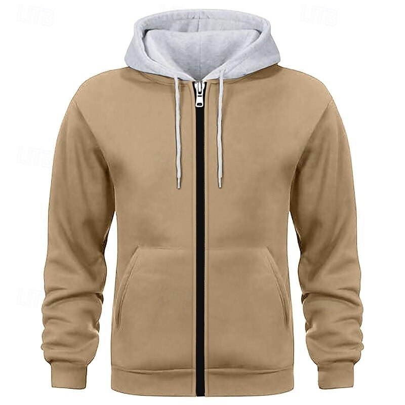 Men's Hoodie Full Zip Hoodie Wine Red Black White Navy Blue Camel Hooded Plain Patchwork Color Block Sports & Outdoor Casual Daily Streetwear Cool Sportswear Spring &  Fall Clothing Apparel Hoodies