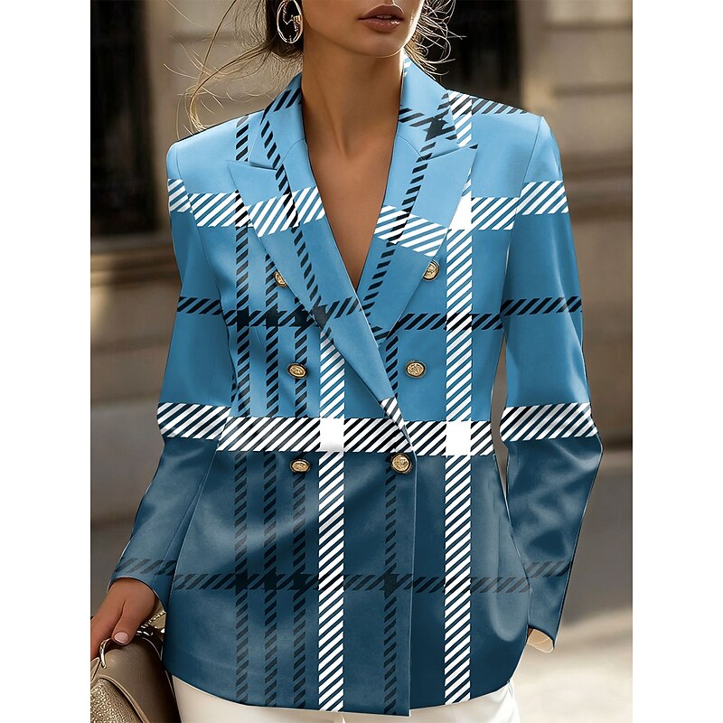 Women's Blazer Comfortable Breathable Buttons Print Fashion Casual Geometric Formal Office Street Casual Double Breasted Regular Notch Lapel Regular Fit Long Sleeve Outerwear Pink Blue Green Spring2