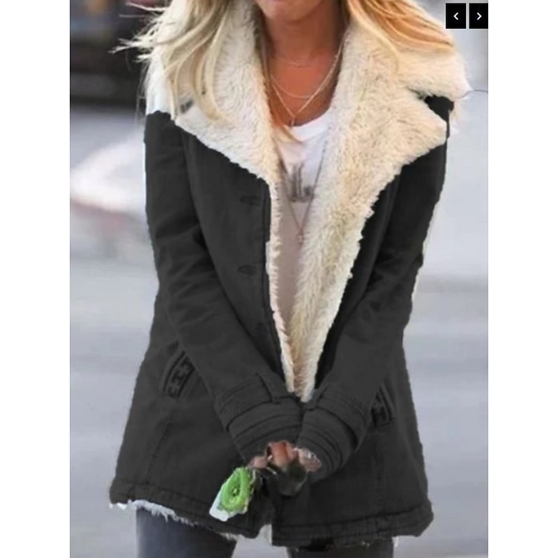 Women's Teddy Coat Casual Jacket Comfortable Breathable Pocket Buttons Casual Plain Vacation Street Casual Daily Wear Single Breasted Regular Turndown Regular Fit Long Sleeve Outerwear Black Pink4