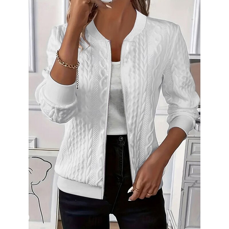 Women's Casual Jacket Comfortable Breathable Zipper Casual Plain Vacation Street Casual Daily Wear Zipper Regular Stand Collar Regular Fit Long Sleeve Outerwear White Pink Blue Spring Fall4