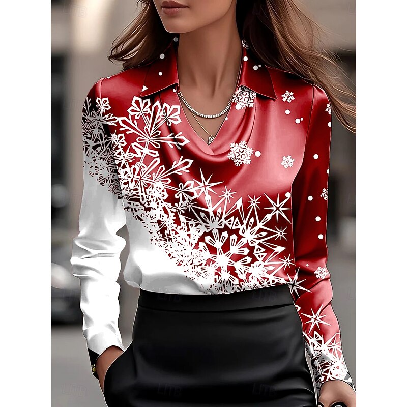 Christmas Women's Shirt Ombre Graphic Snowflake Elegant Stylish Casual Long Sleeve Cowl Neck Regular Tops Work Party Evening Wear Daily Ruched Draped Red Royal Blue Emerald Green Fall Winter