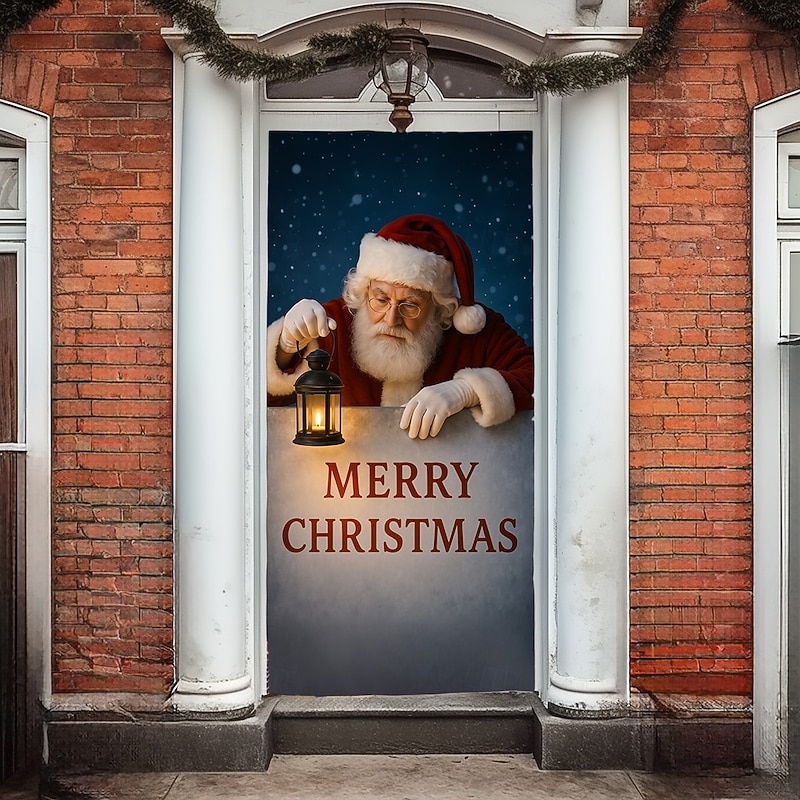Christmas Door Cover, Santa Claus Merry Christmas Greeting Door Curtain Backdrop for 2025 Xmas Party Home and Outdoor Holiday Decorations3