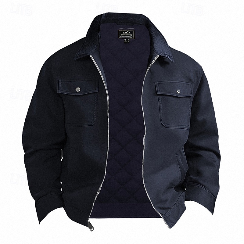 Men's Cargo Jacket Casual Jacket Parka Vacation Daily Warm Pocket Fall Winter Plain Fashion Classic Lapel Regular Black Navy Blue Brown Green Khaki Jacket2