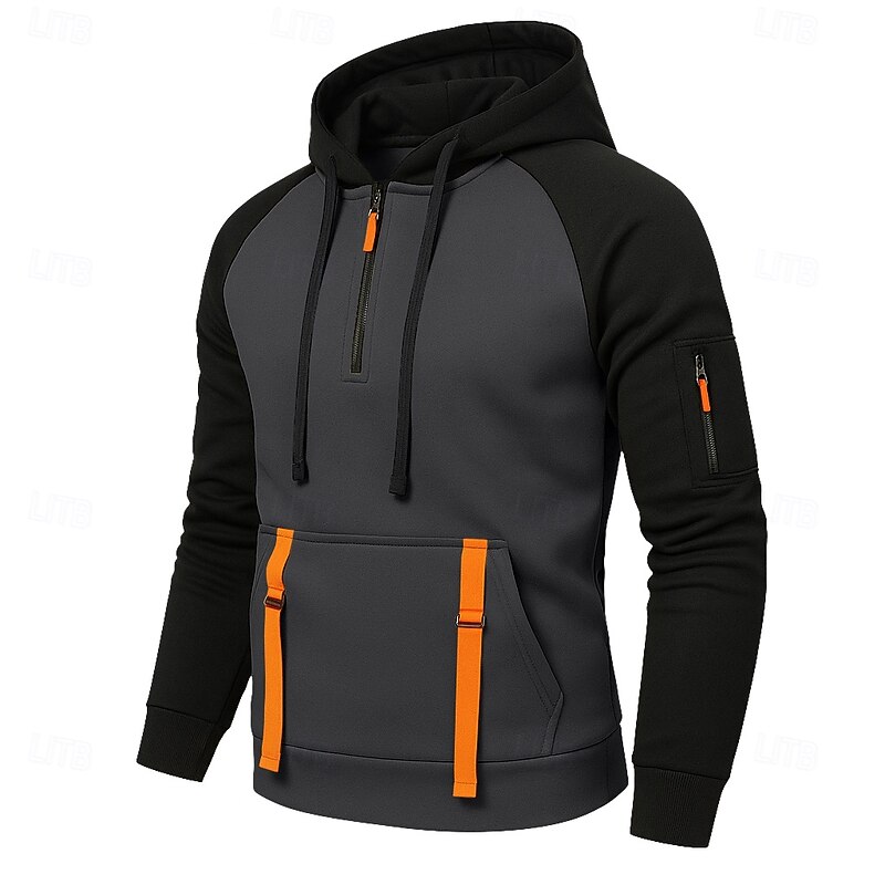 Men's Hoodie Quarter Zip Hoodie Fleece Hoodie Tactical Hoodie Black Khaki Dark Gray Hooded Plain Patchwork Zipper Color Block Sports & Outdoor Casual Daily Streetwear Cool Sportswear Spring &  Fall2