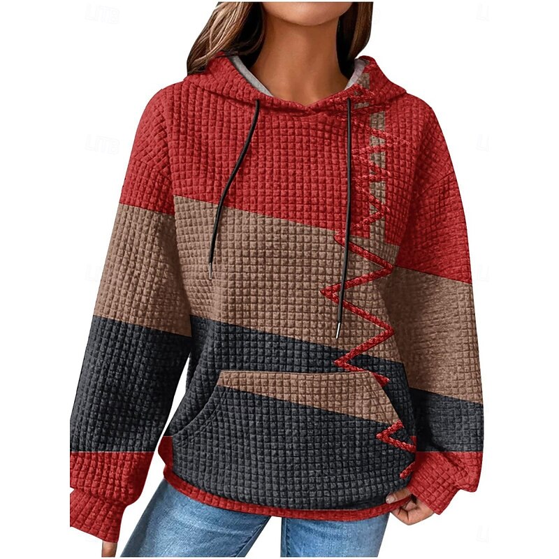 Women's Pullover Hoodie Sweatshirt Geometric Striped Casual Long Sleeve Hooded Regular Tops Street Dailywear Pocket Print White Wine Red Blue Fall Winter3