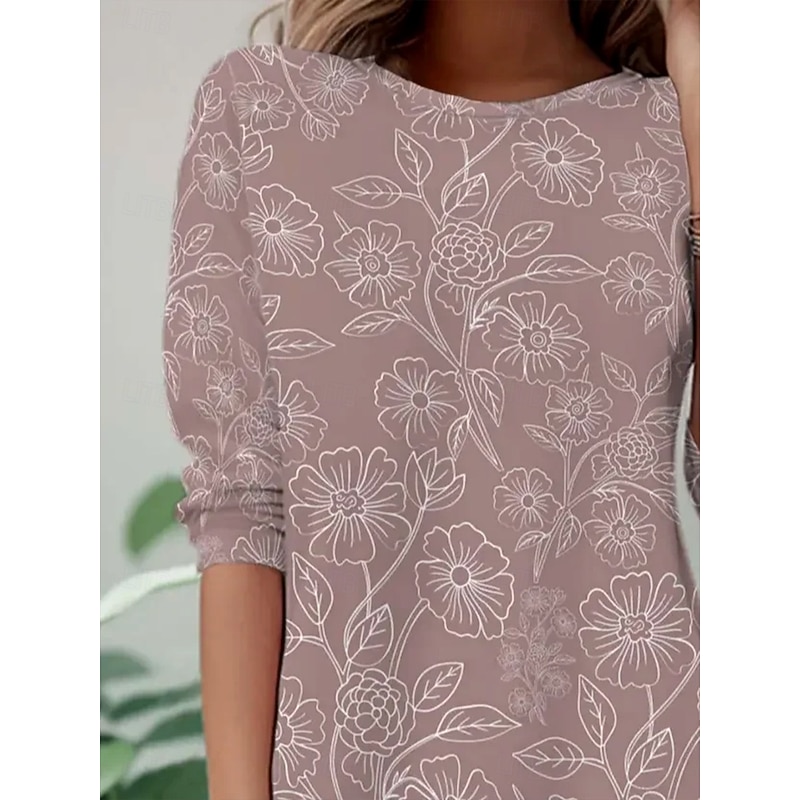 Women's T Shirt Floral Graphic Plants Vintage Stylish Classic Long Sleeve Crew Neck Round Neck Regular Tops Daily Print Dusty Rose Spring Fall Winter2