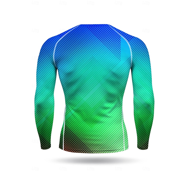 Men's Running T-Shirt Athletic Shirt Gym Shirt Fitness Shirt Workout Shirt Color Block Long Sleeve Tee Tshirt Geometric UPF 50 UV Resistant Soft Sweat wicking Mountain Bike / MTB Gym Workout Mountain2