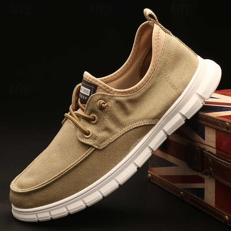 Men's Lightweight Casual Lace-Up Sneakers with Breathable Canvas Upper – Comfortable Everyday Walking Shoes for Travel and Leisure - Main Image