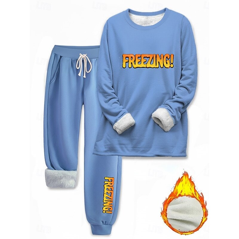 Women's Elegant Warm Fashion Two Piece Sets Tracksuit Pants Sets Long Sleeve Crew Neck Letter Print Outdoor Vacation Casual Black Pink Dark Pink Spring Regular Fit