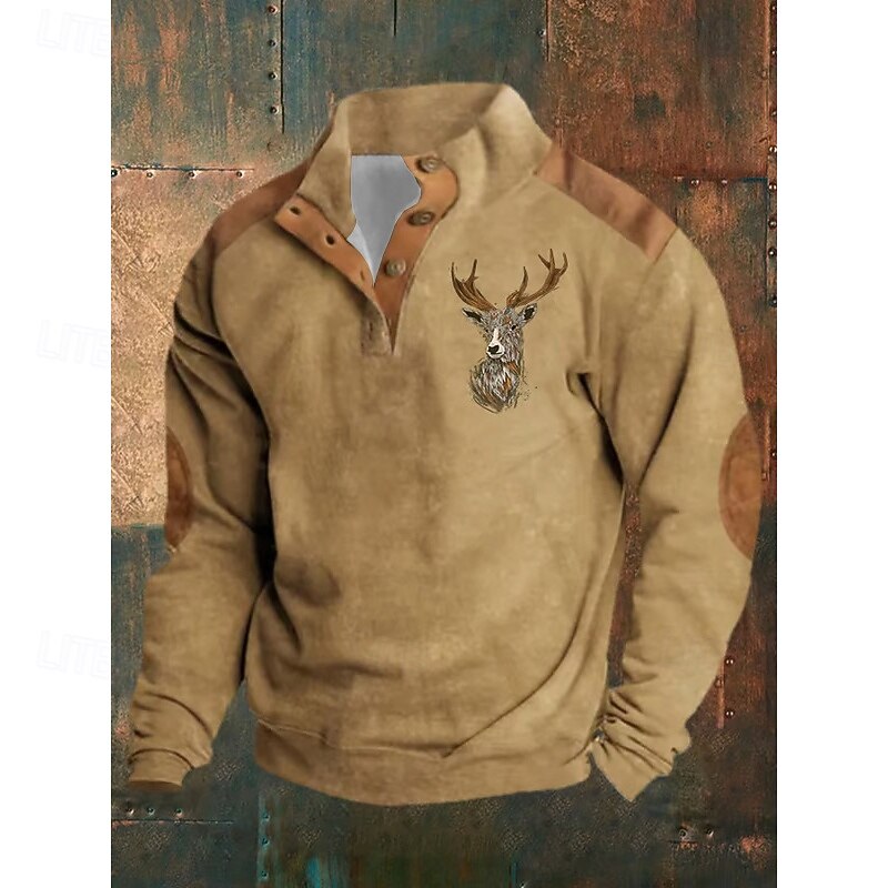 Men's Sweatshirt Fleece Sweatshirt Pullover Button Up Hoodie Hunting Sweatshirt Black Navy Blue Brown Khaki Standing Collar Plain Patchwork Sports & Outdoor Casual Daily Streetwear Cool Sportswear