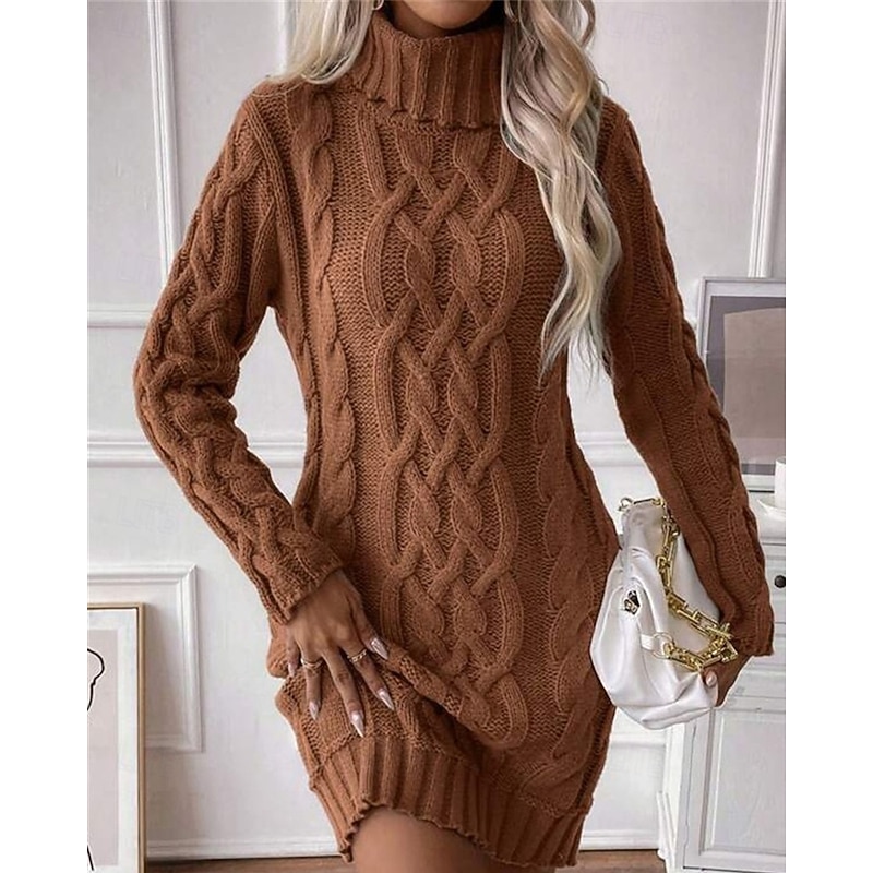 Women's Mini Dress Sweater Dress Knit Dress Casual Dress Elegant Fashion Modern Outdoor Daily Going out Regular Fit Slim Plain Long Sleeve Turtleneck Brown Fall Winter