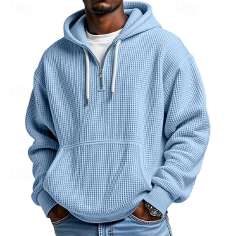 Men's Hoodie Waffle Hoodies Quarter Zip Hoodie Apricot White Light Green Army Green Red Hooded Plain Kangaroo Pocket Textured Sports & Outdoor Casual Daily Streetwear Cool Sportswear Fall Spring4