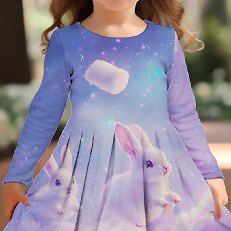 Girls' 3D Rabbit Dress Long Sleeve Summer Spring Vacation Daily Holiday Princess Beautiful Sweet Kids 4-12 Years Casual Dress A Line Dress Knee-length Regular Fit2