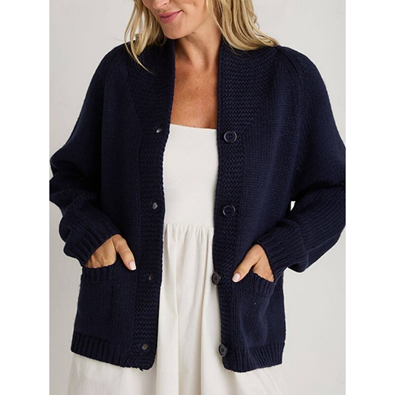 Women's Sweater Casual Soft Animal Ribbed Shirt Collar Buttons Knitted Long Sleeve Regular Tops Knit Outdoor Daily Weekend Red Navy Blue Fall Winter3