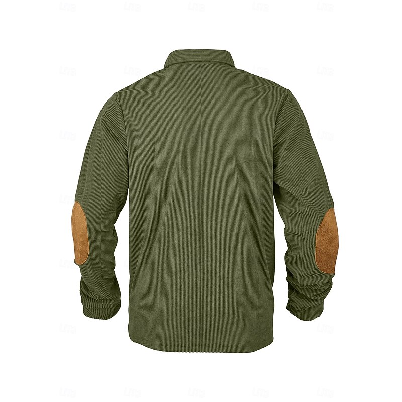 Men's Corduroy Shirt Polo Shirts Casual Sports Lapel Long Sleeve Fashion Basic Color Block Patchwork Buttons Spring Fall Fall & Winter Regular Fit Black Dark Blue Green Khaki Gray Corduroy Shirt3