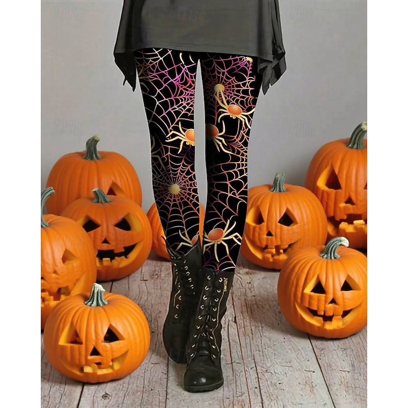 Women's Leggings Cozy Leggings Basic Casual Full Length High WaistPantsHalloween Graphic Printing Thermal Warm Comfortable Stretchy Vacation Casual Daily Black Fall Winter Slim Fit