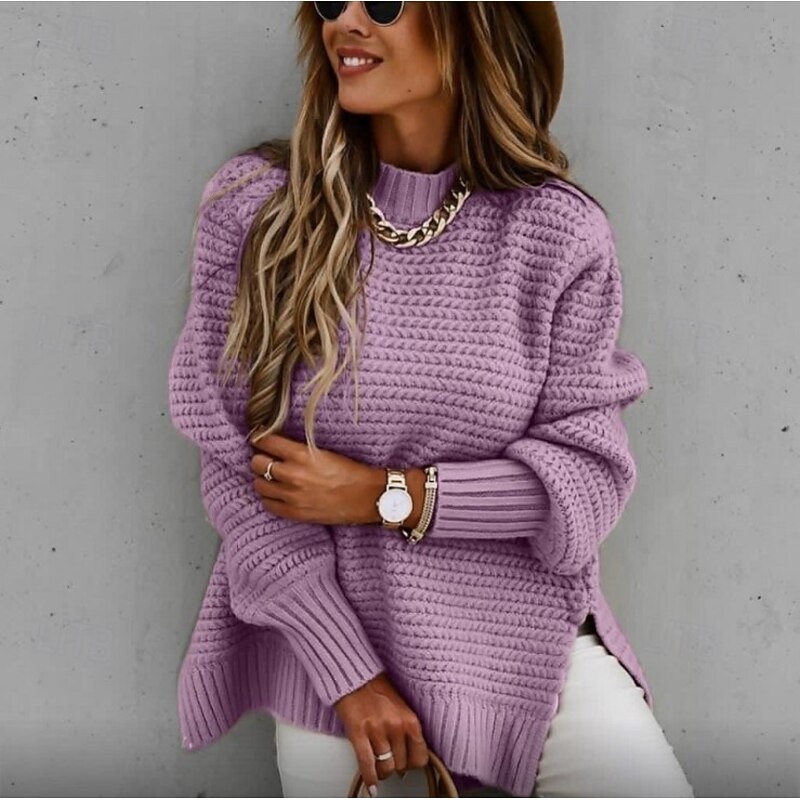 Women's Sweater Casual Soft Pure Color Ribbed Turtleneck Knitted Long Sleeve Regular Tops Knit Outdoor Daily Weekend Black Pink Fall Winter3