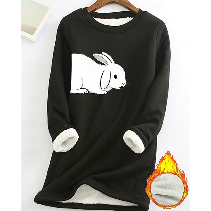 Women's Pullover Sweatshirt Graphic Animal Fashion Basic Casual Long Sleeve Crew Neck Regular Tops Street Dailywear Casual Print Fleece Lined Black Yellow Pink Dark Pink Blue Fall Winter2