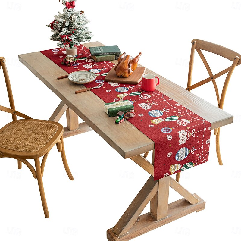 Christmas Jacquard Table Runner with Tassels, American Style Holiday Decoration Long Dining Table Cover, Festive Ornaments Tea Table Cloth4