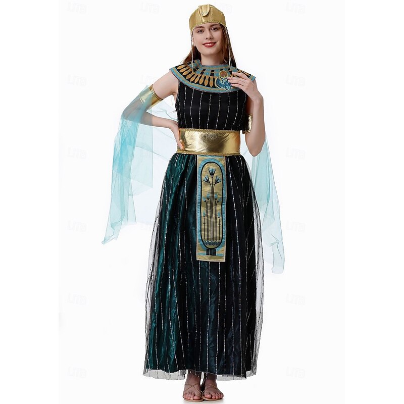 Ancient Egypt egyptian Dress Fancy Costume Cleopatra Goddess Fancy Dress Women's Fantasy Halloween Carnival Performance Adults Dress Belt Cloak3