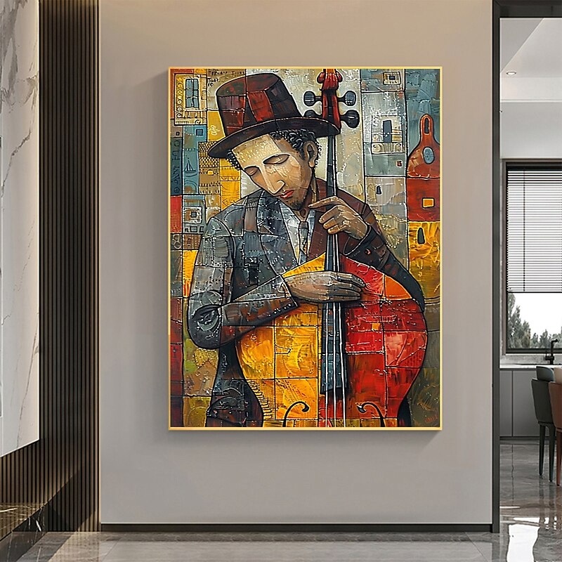 Large Abstract Cellist Oil Painting on Canvas Wall Art, Original Contemporary Custom Painting Bedroom Wall Decor Cello Player Gift for Him2