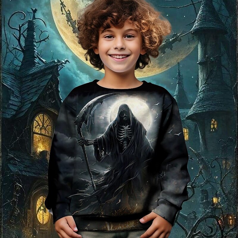 Halloween Boys' 3D Skull Dragon Sweatshirt Long Sleeve Spring Fall Fashion Basic Kids 4-12 Years Crew Neck Outdoor Casual Daily Regular Fit