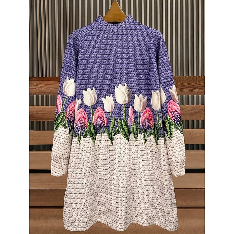 Women's Sweater Dress Mini Dress Shift Dress A Line Dress Vacation Party Casual Home Casual Daily Loose Fit Graphic Tribal Abstract Long Sleeve Turtleneck Purple Green Spring Fall Winter4
