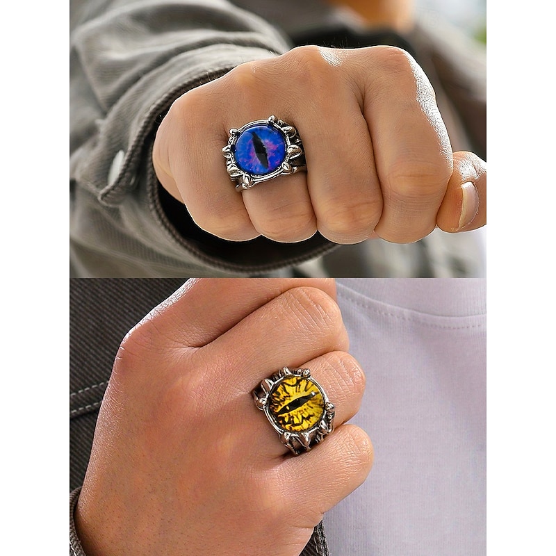 Men's Halloween Dragon Eye Alloy Ring, Gothic Punk Style Adjustable Monster Eye Jewelry for Cosplay, Parties and Festivals2
