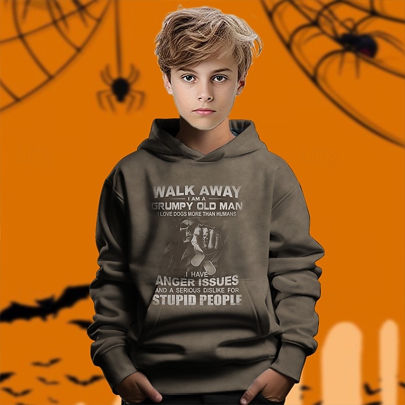 Halloween Boys' 3D Letter Hoodie Long Sleeve Spring Fall Fashion Streetwear Kids 4-12 Years Hooded Outdoor Casual Daily Regular Fit