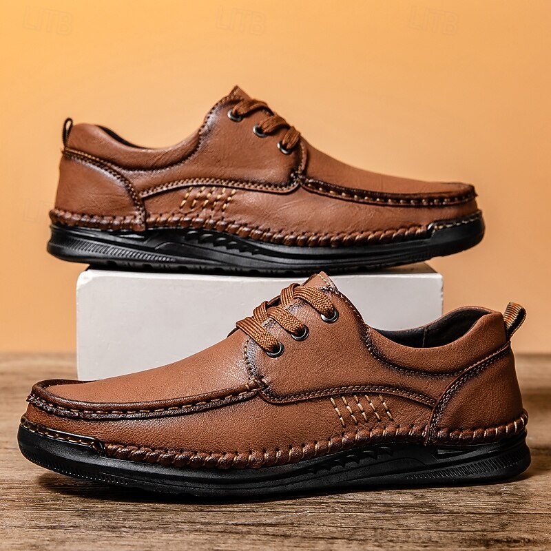 Men's Brown Lace-Up Sneakers with Soft Leather Construction and Casual Design, Versatile Shoes for Walking, Travel and Weekend Activities3