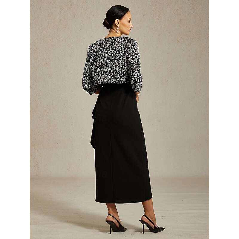 Women's Jacket Dress Sheath Dress Maxi Dress Elegant Formal Semi Formal Evening Party Regular Fit Floral Long Sleeve Crew Neck Black Spring Fall Winter2