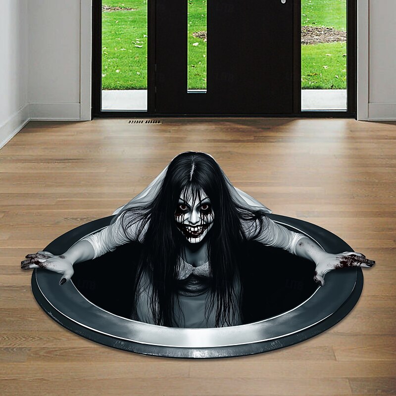 Halloween 3D Wall Sticker, Scary Horror Long Hair Ghost Bride Floor Decal, Spooky Bedroom Living Room Home Decoration3