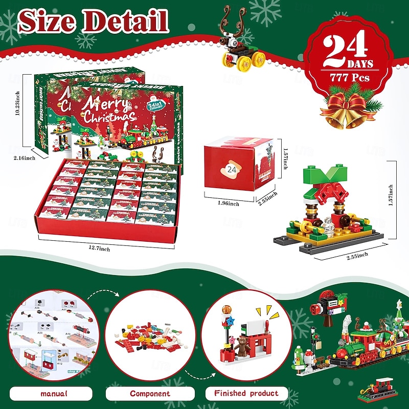 Christmas Advent Calendar Building Block Kit-Train 777pcs Set, 2025 Xmas Gift 24-Day Countdown Toy Building Set Party Favors, Construction Toy Christmas Gift for Adults3